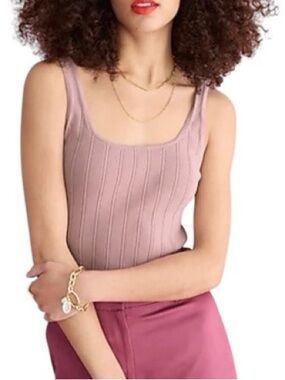 J.Crew Ribbed Knit Tank Top Mauve Pink Fitted Square Neck Size S